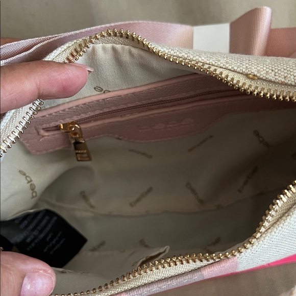 Bebe Pink Stripe Logo Crossbody Bag Set NWT Chain Strap Coin Pouch - Picture 6 of 7
